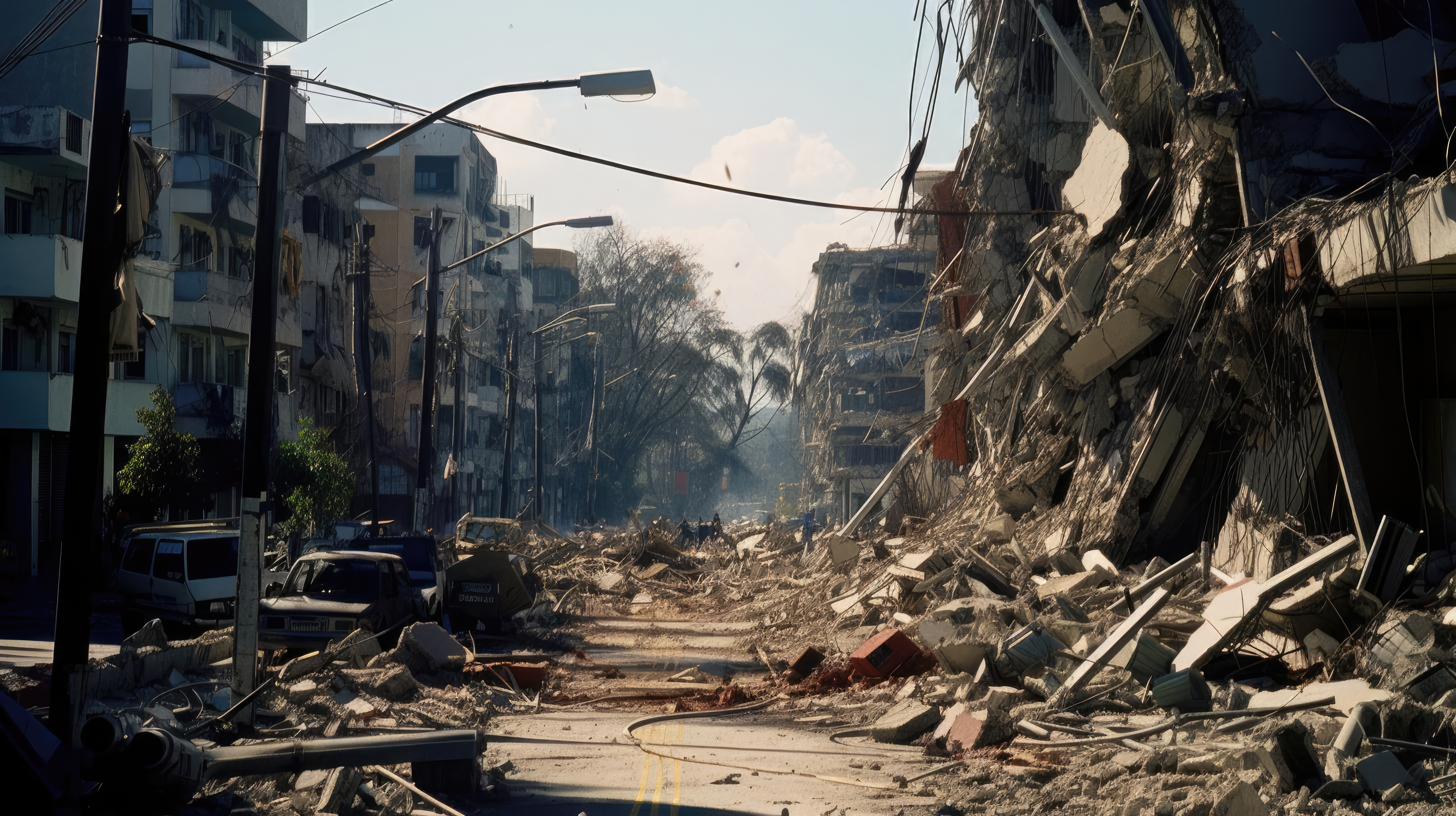 Destroyed houses in the city after the earthquake